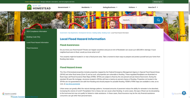 Security scan screenshot of https://www.homesteadfl.gov/408/Local-Flood-Hazard-Information