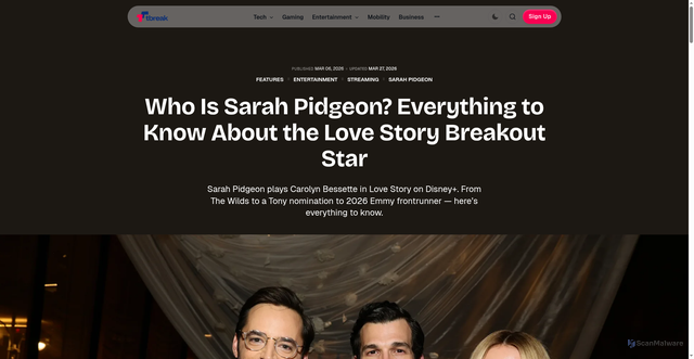 Security scan screenshot of https://tbreak.com/who-is-sarah-pidgeon-everything-to-know-about-the-love-story-breakout-star/