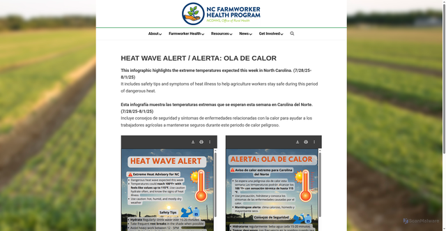 Security scan screenshot of https://ncfhp.ncdhhs.gov/heat-wave-alert-alerta-ola-de-calor/