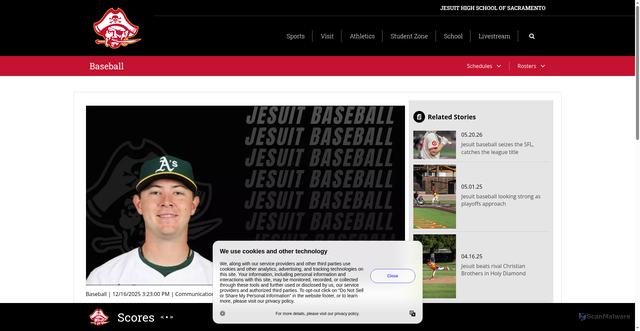 Security scan screenshot of https://gojesuit.com/news/2025/12/16/baseball-jesuit-alumnus-daniel-susac-20-joins-san-francisco-giants.aspx