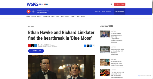 Security scan screenshot of https://www.wskg.org/npr-news/2025-10-16/ethan-hawke-and-richard-linklater-find-the-heartbreak-in-blue-moon