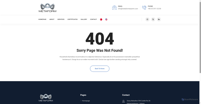 Security scan screenshot of https://metaformtasarim.com/en/about