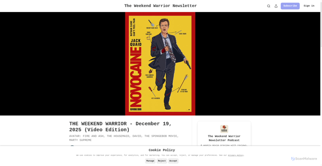 Security scan screenshot of https://edwarddouglas.substack.com/p/the-weekend-warrior-december-19-2025