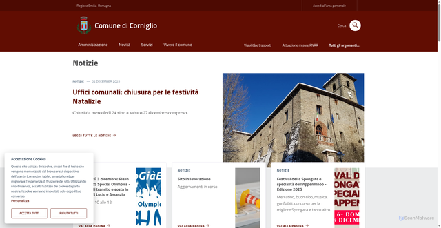 Security scan screenshot of https://www.comune.corniglio.pr.it/