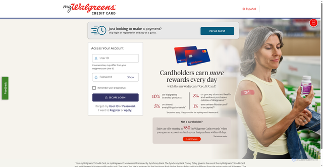 Security scan screenshot of https://walgreens.syf.com