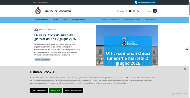 Security scan screenshot of https://www.comune.concordia.mo.it
