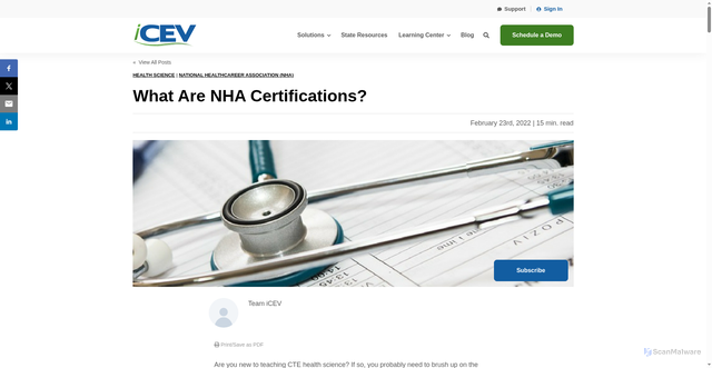 Security scan screenshot of https://www.icevonline.com/blog/what-are-nha-certifications