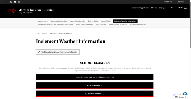 Security scan screenshot of https://www.monticello.k12.mn.us/district1/weather