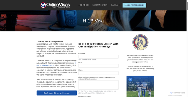 Security scan screenshot of https://onlinevisas.com/h1b-visa/