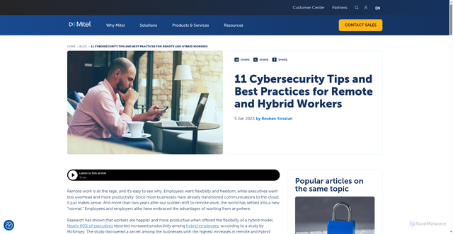 Security scan screenshot of https://www.mitel.com/blog/11-cyber-security-tips-and-best-practices-for-remote-and-hybrid-workers