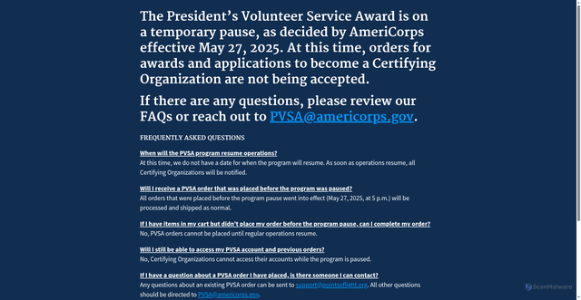 Security scan screenshot of https://presidentialserviceawards.gov/