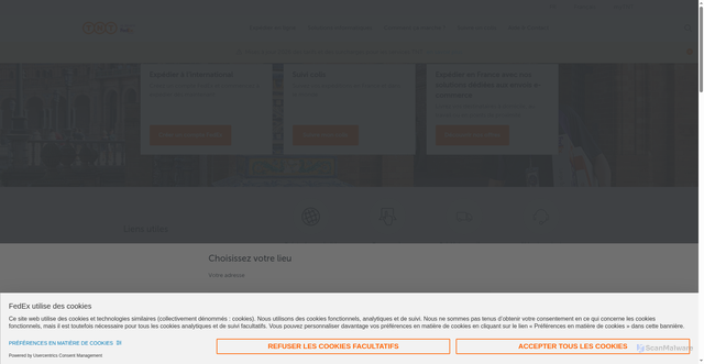 Security scan screenshot of https://www.tnt.fr