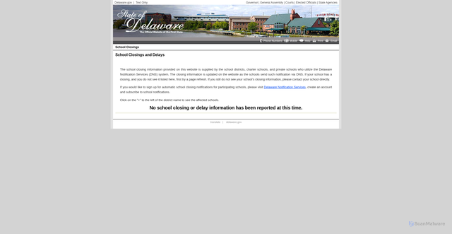 Security scan screenshot of https://schoolclosings.delaware.gov/