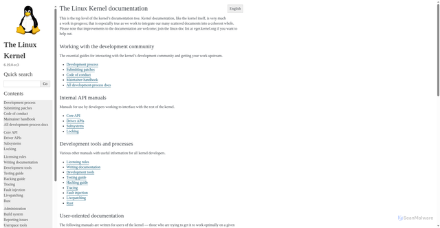 Security scan screenshot of https://docs.kernel.org