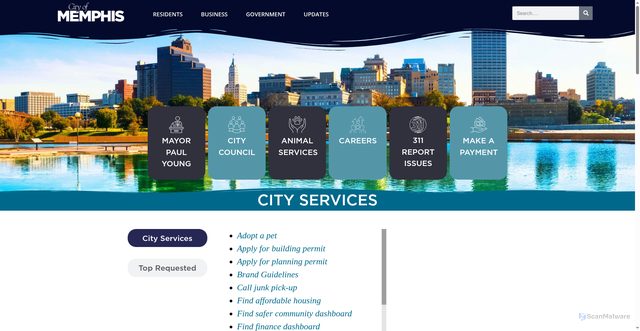 Security scan screenshot of https://memphistn.gov/