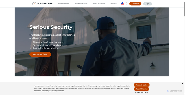 Security scan screenshot of https://alarm.com/