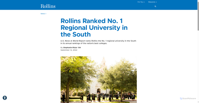 Security scan screenshot of https://rollins-edu-website-ssg.pages.dev/news/rollins-ranked-no-1-regional-university-in-the-south-2023/