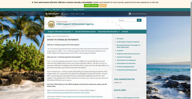 Security scan screenshot of https://ag.hawaii.gov/csea/covid-19-stimulus-payments/