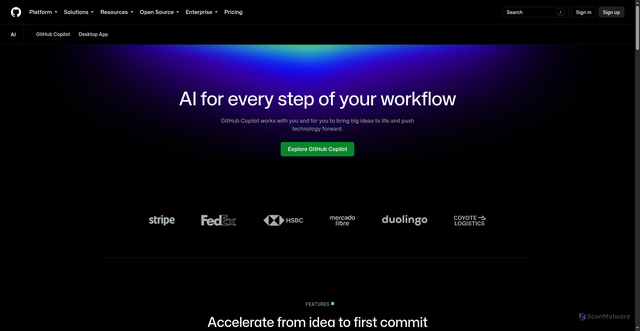 Security scan screenshot of http://github.peirenlei.workers.dev/features/ai