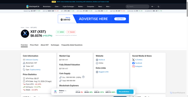 Security scan screenshot of https://blockspot.io/coin/xst/