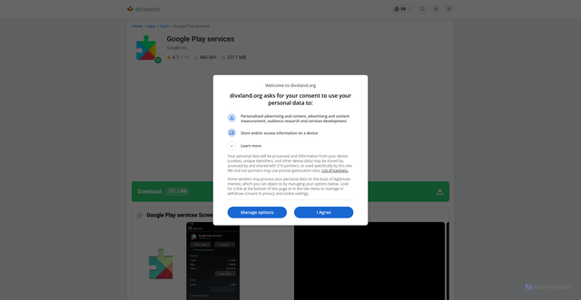 Security scan screenshot of https://google-play-services.en.divxland.org/