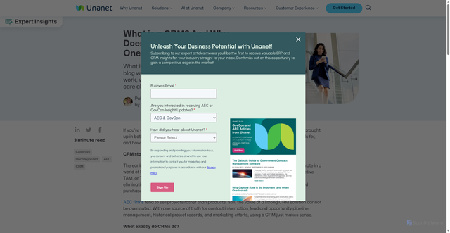 Security scan screenshot of https://unanet.com/blog/whats-a-crm-why-its-important-for-your-business