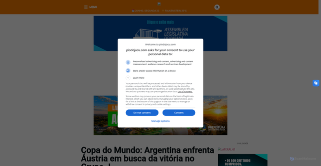 Security scan screenshot of https://piodojacu.com/copa-do-mundo-argentina-enfrenta-austria-em-busca-da-vitoria-no-grupo-j/