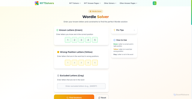 Security scan screenshot of https://nytsolvers.com/wordle-solver