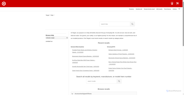 Security scan screenshot of https://help.target.com/help/productrecallpage