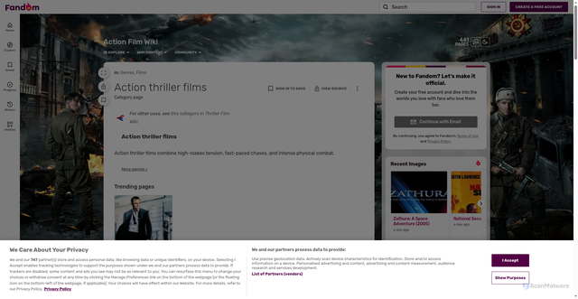 Security scan screenshot of https://action-film.fandom.com/wiki/Category:Action_thriller_films