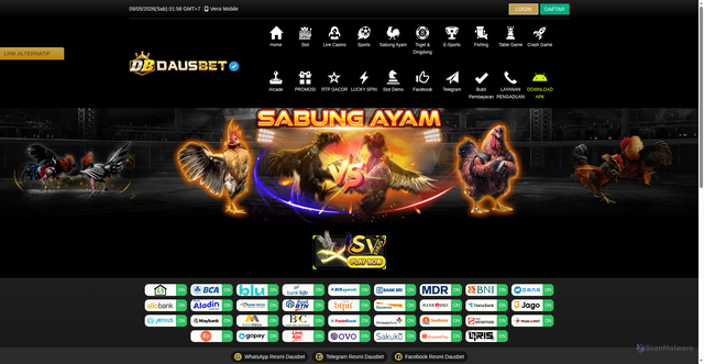 Security scan screenshot of https://dausbetkuberani1.click/desktop/game/sabungayam/sv388