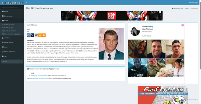 Security scan screenshot of https://animecons.com/guests/bio/7009/alan-ritchson