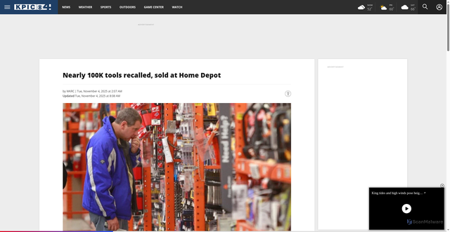 Security scan screenshot of https://kpic.com/news/nation-world/milwaukee-tool-recall-recalls-recalled-chainsaws-due-laceration-hazard-12-14-inch-cincinnati-m18-batteries-powered-free-repair-registration-company-webpage-lacerated-finger-reported-danger-consumer-alerts-improvement-stores