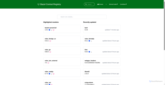 Security scan screenshot of https://bcr.bazel.build