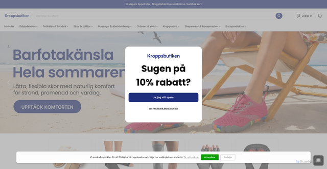 Security scan screenshot of https://kroppsbutiken.se/?utm_source=Klaviyo&utm_medium=email&_kx=u2HszHdrGL0ko1AOBaw8Hz_zGjMiRUOnyG-u68ldHJo.V2UBpU