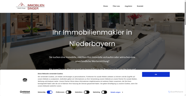 Security scan screenshot of https://immobilien-singer.de