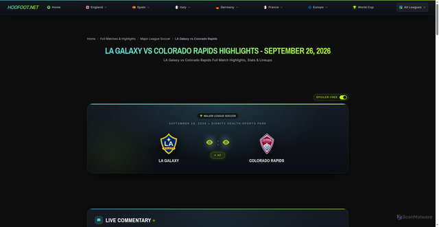 Security scan screenshot of https://hoofoot.net/full-matches/major-league-soccer/la-galaxy-vs-colorado-rapids-highlights-september-26-2026/
