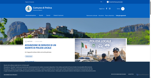 Security scan screenshot of http://www.comunedipetina.it/