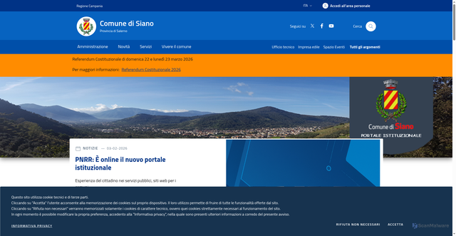 Security scan screenshot of https://www.comune.siano.sa.it/