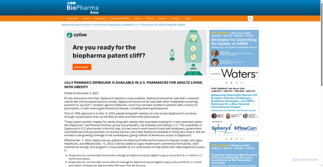 Security scan screenshot of https://biopharma-asia.com/sections/lilly-pharmas-zepbound-is-available-in-u-s-pharmacies-for-adults-living-with-obesity/