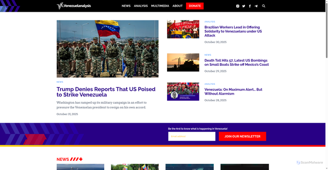 Security scan screenshot of https://venezuelanalysis.com/
