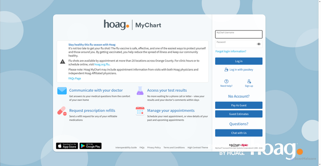 Security scan screenshot of https://mychart.et1197.epichosted.com