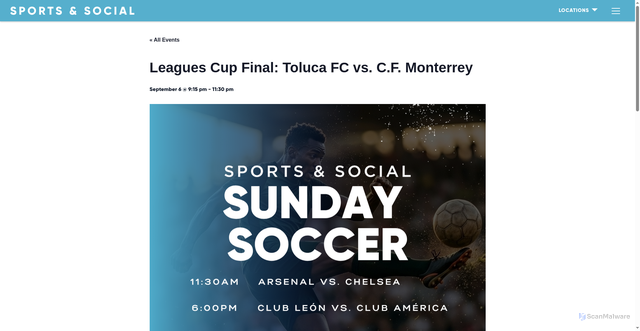 Security scan screenshot of https://sportsandsocial.com/allentown/event/leagues-cup-final-toluca-fc-vs-c-f-monterrey/