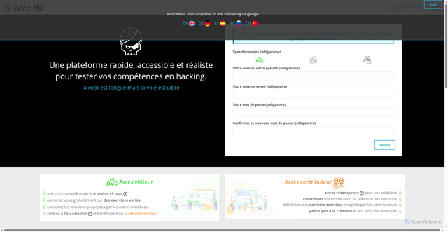 Security scan screenshot of root-me.org