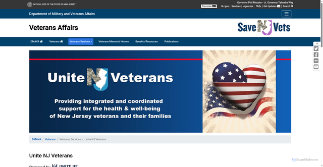 Security scan screenshot of https://www.nj.gov/military/veterans/services/unitenjveterans/