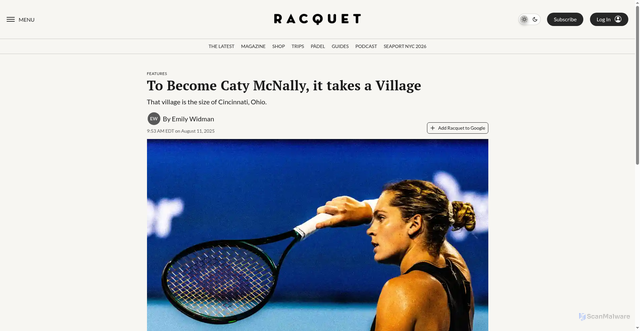 Security scan screenshot of https://racquetmag.com/to-become-caty-mcnally-it-takes-a-village