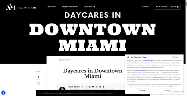Security scan screenshot of https://www.allinmiami.com/blog/daycares-in-downtown-miami