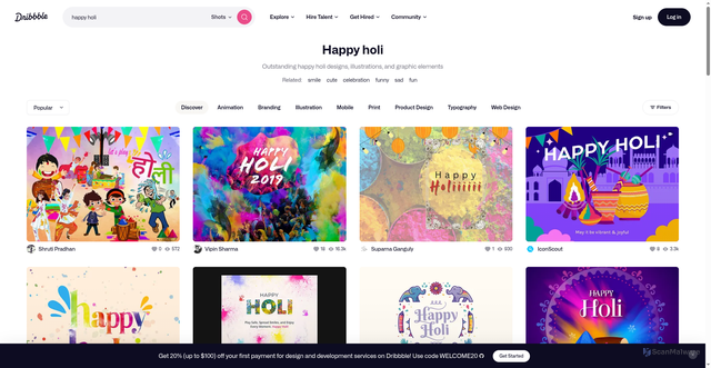 Security scan screenshot of https://dribbble.com/search/happy-holi