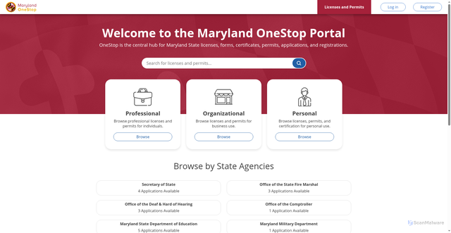 Security scan screenshot of https://onestop.md.gov/