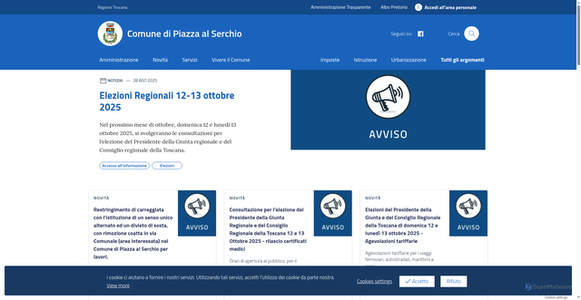 Security scan screenshot of https://comune.piazzaalserchio.lu.it/